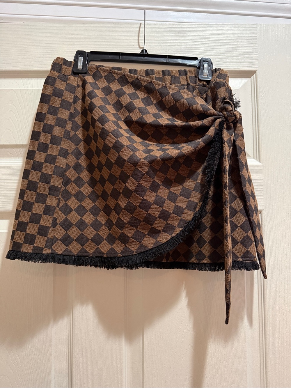 Judith March Brown and Black Checked Wrap Mini Skirt
